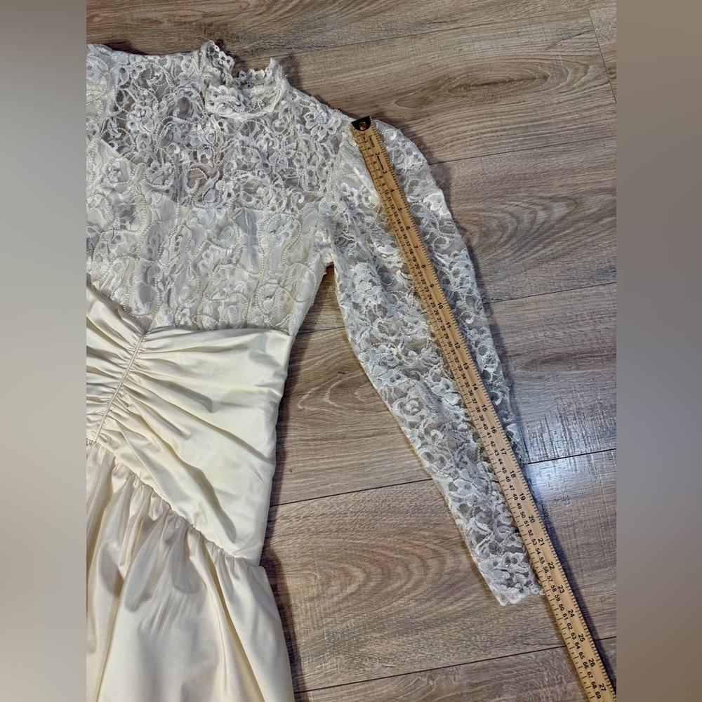 Dessy Creations Vintage Ivory Lace Tea-Length Wedding Dress Ruched Waist - Picture 16 of 16